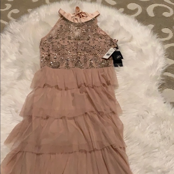 Adrianna Papell Long Ruffle Boho Halter Gown - Picture 5 of 5